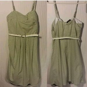 Pear Green Striped Juniors Size 11 Belted Dress